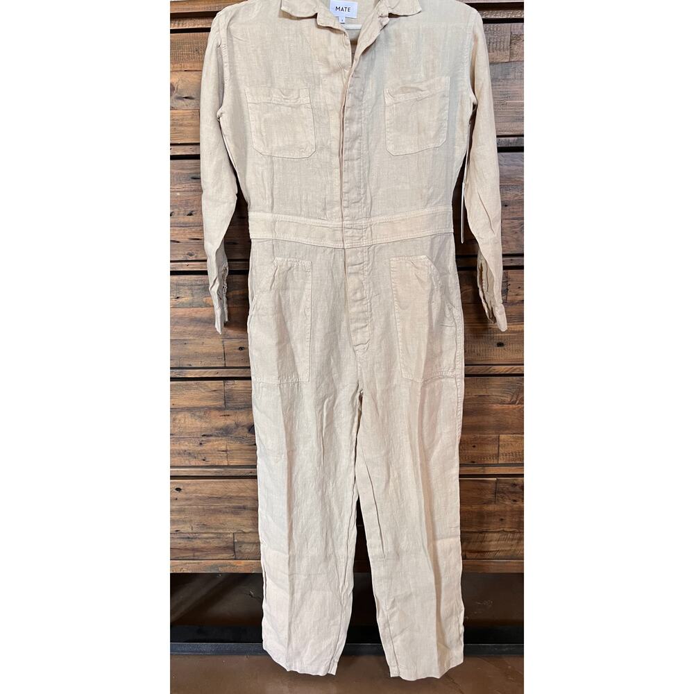 MATE THE LABEL 100% Linen Long Sleeve Natural Color Jumpsuit Size Small NWT